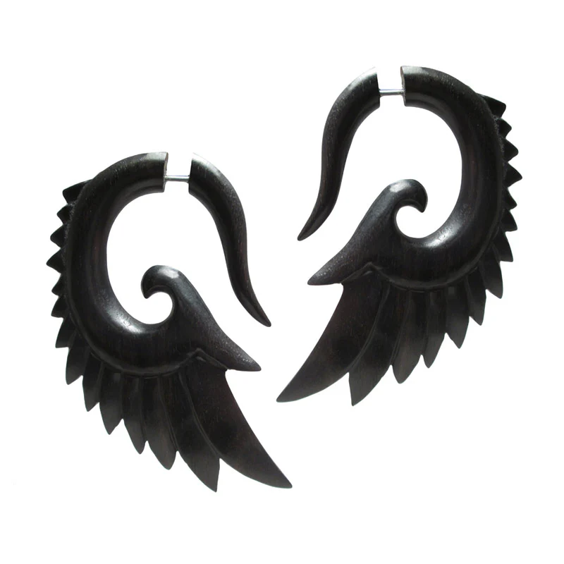 Wooden 'Seraphim Wing' Tribal Earrings - Image 3