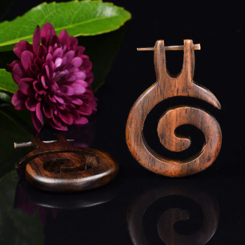 Wooden Spiral Tribal Earrings