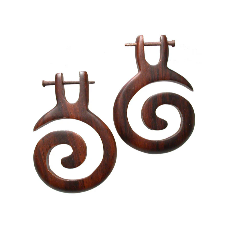 Wooden Spiral Tribal Earrings - Image 2